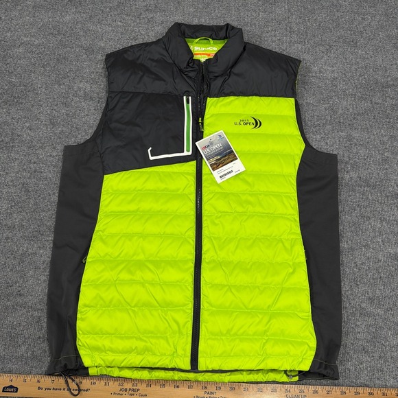 Sunice Vest Men L Black Neon Green Down Puffer US Open 2015 Golf Superlite FX - Picture 2 of 11